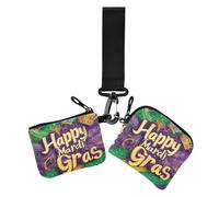 Carnevale Mardi Gras Maschera Giallo Viola Custodie per carte da donna Porta carte d'identità Dimensioni compatte Porta carte d'identità Protettivo con Portachiavi per Ragazze 2 Confezioni porta