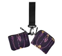 Carnevale Mardi Gras Maschera Giallo Viola Donna Doppio Portafogli Porta Biglietti da Visita Grande Capacità Portafoglio con Cerniera Borsa Monete con Tasca con Cerniera per Donna 2 Pz, Carnevale