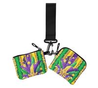 Carnevale Mardi Gras Maschera Giallo Viola Doppio Portafoglio da Donna Porta Biglietti da Visita Dimensioni Compatte Cerniera Portamonete Portafoglio con Portachiavi per Donne 2 Confezioni, Carnevale