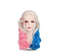 Carnevale parrucca donna Harley Quinn con code rosa e azzurra