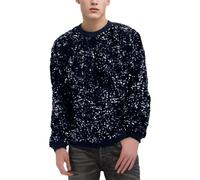 Carnival Maschio Hip Hop Glitter Pieno Paillettes Allentato Felpa con Cappuccio Maniche Lunghe Girocollo Camicia Felpa Uomo Soffice, Blu, XXL