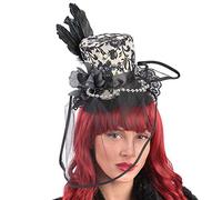 Carnival Toys 6092 Cappellino Damascato con Veletta Piume e Cerchietto, Nero, Taglia Unica