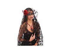 Carnival Toys 6173 - Velo in Pizzo con Rosa Rossa e Cerchietto in Busta, 120 cm