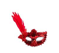 Carnival Toys Maschera rossa in plastica con paillettes, piume e decorazioni su cartoncino