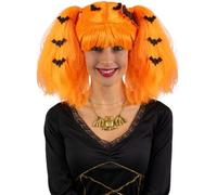 Carnival Toys: Parrucca Halloween Arancione Con Codini E Pipistrelli In Busta -