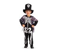 Carnival Toys Piccolo costume da scheletro ragamuffin per ragazzi, taglia VI in borsa con gancio, nero, bianco, viola e rosso