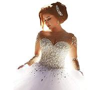 Carnivalprom Vestito da donna da principessa, con strass, per matrimonio, abito da sposa bianco 42