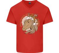 Caro Babbo Natale Divertente Cavallo Equestre Uomo Scollo A V Cotone T-Shirt