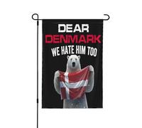 Caro Danimarca, lo odiamo anche noi. Supporto per bandiera con bandiere da giardino della Groenlandia, 12 * 18 pollici, stendardo bifacciale senza asta.