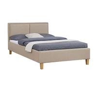 CARO-Möbel Anais - Letto imbottito per letto singolo, 120 x 200 cm, con rete a doghe, rivestimento in tessuto beige