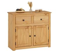 CARO-Möbel Cassettiera CANCUN in stile rustico in pino massiccio, moderna credenza con 2 cassetti e ante, credenza con superficie cerata tinto