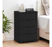CARO-Möbel Comodino piano in frassino nero - comodino per letti a molle, comodino con 4 cassetti e maniglie in plastica, corpo in MDF/truciolato