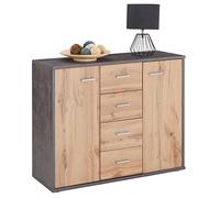 CARO-Möbel Credenza JAMIE con 2 ante e 4 cassetti, moderna cassettiera per ufficio in calcestruzzo scuro/rovere Wotan