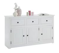 CARO-Möbel Credenza Paulo bianca in legno massello rustico con 3 ante e 3 cassetti, cassettiera messico in pino con raccordi e maniglie in metallo