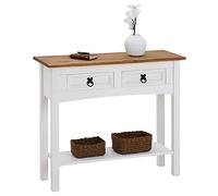 CARO-Möbel Dynamic24 Campo - Consolle Tavolino in Legno di Pino Massiccio, con 2 cassetti, 1 ripiano, Colore: Bianco/Marrone Laccato