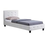 CARO-Möbel GLASGOW - Letto imbottito con struttura per letto, 90 x 200 cm, letto singolo, design con strass, con rete a doghe in similpelle, colore: Bianco