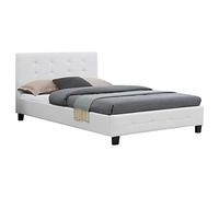CARO-Möbel Letto imbottito Brighton letto con superficie di appoggio, 120 x 200 cm, letto singolo con rete a doghe in ecopelle, colore: bianco