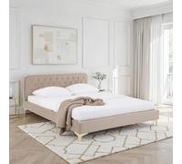 CARO-Möbel Letto imbottito Glamour 149 x 208 cm, beige - Elegante letto con motivo trapuntato, rivestimento in velluto, piedini in metallo dorato per camera da letto elegante