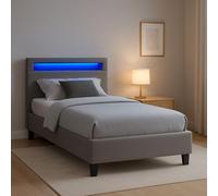 CARO-Möbel Letto imbottito Himalaya con illuminazione a LED, letto singolo, 90 x 200 cm, con telaio a doghe, in tessuto grigio