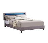 CARO-Möbel Letto imbottito Lexington 140 x 200 cm con illuminazione a LED, rivestimento in tessuto, letto singolo in stile scandinavo, comodo letto imbottito, letto per ragazzi con rete a doghe