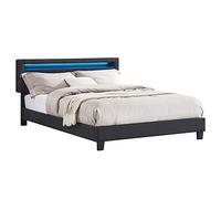 CARO-Möbel Letto imbottito Lexington 140 x 200 cm con illuminazione a LED, rivestimento in tessuto nero, letto singolo in stile scandinavo, comodo letto imbottito per ragazzi con rete a doghe