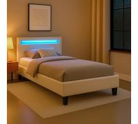 CARO-Möbel Letto trapuntato Mandalay con illuminazione a LED, letto singolo, letto in pelle, 90 x 200 cm con telaio a doghe, in similpelle, bianco