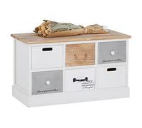 CARO-Möbel Panca Salva con 6 cassetti, pratica panchina appendiabiti, scarpiera per corridoio, cassapanca in bianco in stile vintage shabby