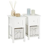 CARO-Möbel Set di 2 comodini Messina in bianco - Piccolo tavolino con cassetto e cestino, per camera da letto, in legno di Paulownia