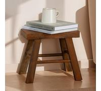 CARO-Möbel Sgabello ROSAL marrone scuro - Sgabello in legno Paulowina con forma rettangolare, sgabello con 4 piedi e traverse, piccolo sgabello decorativo per piante