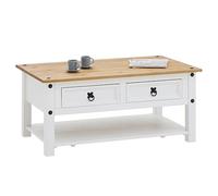 CARO-Möbel Tavolino da salotto in stile Messico Campo, tavolino in pino massiccio, laccato marrone/bianco con 2 cassetti