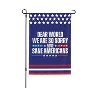 Caro mondo, ci dispiace tanto, bandiera da giardino 12x18 per decorazioni interne ed esterne