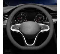 Carodi Coprivolante per auto in nappa, elegante, in elegante pelle antiscivolo, per interni auto, 38,1 cm, universale (a forma di D, nero)