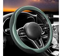 Carodi Coprivolante per auto, in pelle e tessuto traspirante in seta ghiacciata, confortevole, antiscivolo, caldo in inverno e fresco in estate, universale, 38,1 cm (verde)