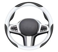 Carodi Coprivolante per auto in pelle, elegante, alla moda, confortevole, antiscivolo, traspirante, universale, 38,1 cm, bianco e nero