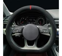 Carodi Coprivolante per auto in pelle scamosciata, antiscivolo, per auto, 38,1 cm, universale, a forma di D, con etichetta nera e rossa, colore: nero