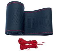 Carodi Leather Steering Wheel Cover, Breathable Non-Slip Design, Soft and Comfortable Feeling, Universal 15 Inch Auto Car Steering Wheel Stitch on Wrap（Size M, Black with red line）