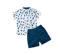 Carolilly 2 Pezzi Completo Bambino Set Coordinato Camicia Magliette Estive Stampa Dinosauro + Pantaloncini Bambino da Spiaggia Mare Blu