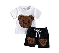 Carolilly 2 Pezzi Completo Neonato Carino Estate con Stampa Orso Top Manica Corta e Pantaloncini Tuta Bambino Estivo Casual (Nero, 0-6 Months)