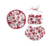 Carolilly 3 Pezzi Costume da Bagno Neonata Estate Stampa Frutta Top Senza Maniche+Pantaloncini+Cappello Bikini Set Bambina da Mare Spiaggia Piscina (Rosso Fragola, 6-12 Months)