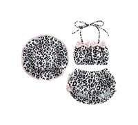 Carolilly 3 Pezzi Costume da Bagno Neonata Estate Stampa Frutta Top Senza Maniche+Pantaloncini+Cappello Bikini Set Bambina da Mare Spiaggia Piscina (Leopardato, 12-18 Months)