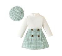 Carolilly Completo Bambina 3 Pezzi Elegante Abiti Bambini e Ragazze Autunno Inverno Maglietta Manica Lunga+Gonna+ Cappello Beretto (Verde, 3 Years)