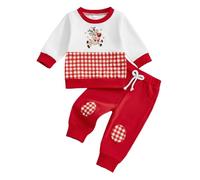 Carolilly Completo Neonato di Natale 2 Pezzi Felpa Pullover Renna Ricamo a Maniche Lunghe e Pantaloni Tuta Bambino Natalizia (Rosso, 12-18 Months)