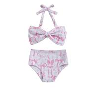 Carolilly Costume da Bagno Bambina 2 Pezzi Bikini Bambina Stampa Floreale Swimsuit Bikini Top con Bowknot+Pantaloncini da Bagno Swimsuit (Rosa Chiaro, 2-3 Years)