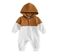Carolilly Pagliaccetto Neonato con Cappuccio Body Neonato Maniche Lunghe Bodysuit Neonato Maschio Felpa con Cerniera Zip Bambino Tutina Invernale Neonato Unisex Jumpsuits Casual (Marrone, 3-6 Months)