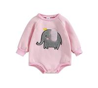 Carolilly Tutina Neonato Primavera Autunno Felpa Manica Lunga con Stampa Elefante Pagliaccetto Cotone Carino Body Baby Girls Boys (Rosa, 6-9 Months)
