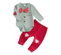 Carolilly Valentine's Day 2Pz Completino Neonato Maschio Set Coordinato Abito da Gentiluomo Elegante Tuta Neonato Maschio Pagliaccetto Manica Lunga+Pantaloni (Rosso, 6-12 Months)