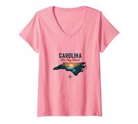Carolina On My Mind Carolina del Nord Tramonto Amante della Natura Maglietta con Collo a V, Donna, Rosa, S