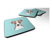 """"Caroline's Treasures BB1198FC Checkerboard Blue Jack Russell Terrier Foam Coaster (Set of 4) 3.5"""""""" H x 3.5"""""""" W Multicolor""""