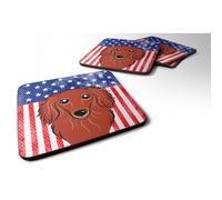 """"Caroline's Treasures BB2144FC American Flag And Longhair Red Dachshund Foam Coaster 3.5"""""""" Multicolor""""
