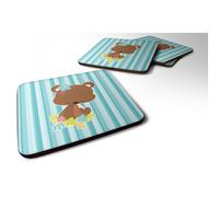 """"Caroline's Treasures Bear with Flowers Foam Coaster Set of 4 3.5 Multicolor""""